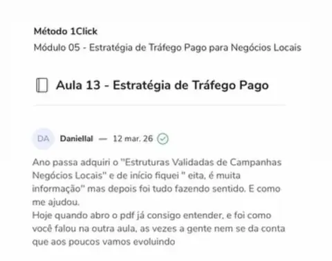 Comentário de aluna no Módulo 05