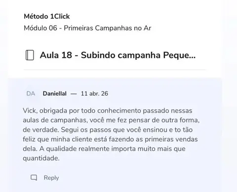 Comentário de aluna no Módulo 06