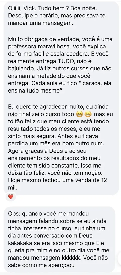 Depoimento de aluna por WhatsApp